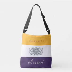Chic Flowers Add Your Name Yellow Purple Blessed Crossbody Bag