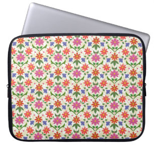 Chic Flowers and Polka Dots on Ecru Laptop Sleeve