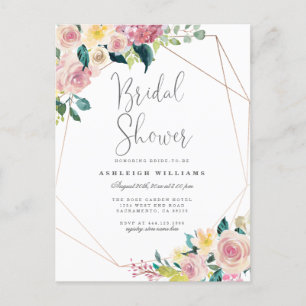Chic Flowers Greenery Gold Geometric Bridal Shower Invitation Postcard
