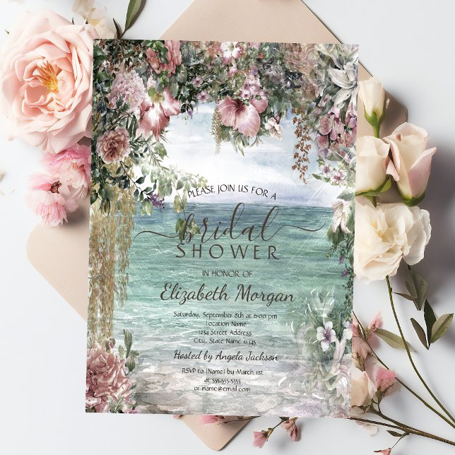 Chic Flowers Ocean  Bridal Shower  Invitation (Creator Uploaded)