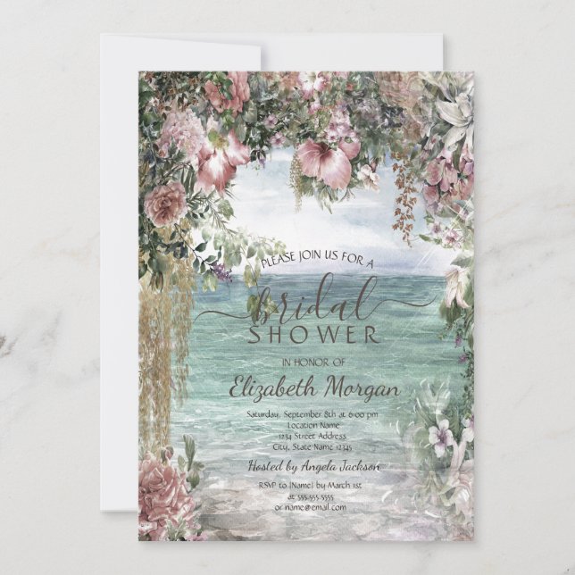 Chic Flowers Ocean  Bridal Shower  Invitation (Front)
