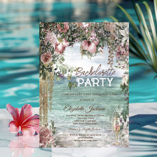 Chic Flowers Ocean Glass Bachelorette   Invitation