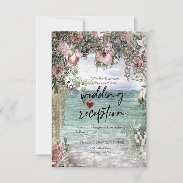 Chic Flowers Ocean Reception  Invitation (Front)