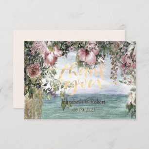 Chic Flowers Ocean Thank You Card