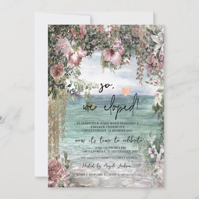 Chic Flowers Ocean Wedding Elopement   Invitation (Front)
