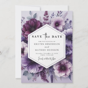 Chic Flowers Purple Floral Wedding Save The Date