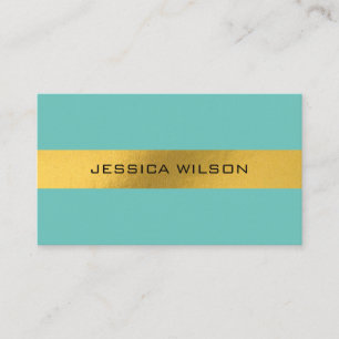 Chic foil gold frame blue turquoise business card