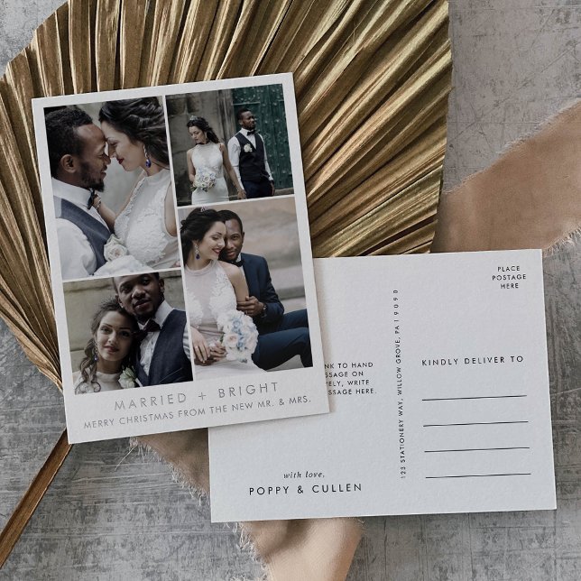 Chic Foil Married and Bright Christmas Thank You Foil Holiday Postcard (Creator Uploaded)