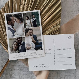 Chic Foil Married and Bright Christmas Thank You Holiday Postcard