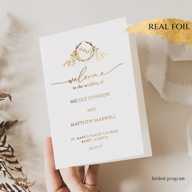 Chic, Foil Monogram Wedding Folded Program Card (Creator Uploaded)