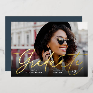Chic Foil Script Photo Graduation Announcement