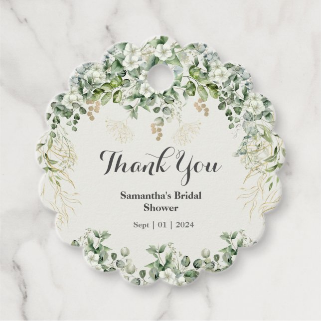 Chic Foliage Flourish: Botanical Bridal Favour Tag (Front)