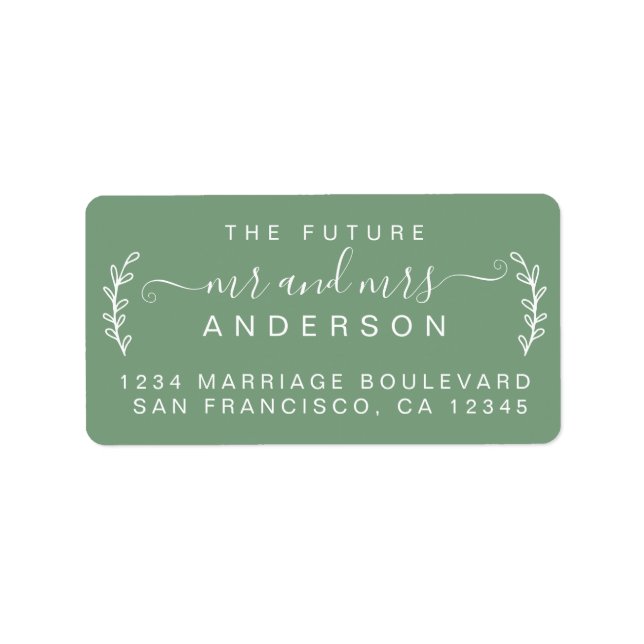 Chic Foliage Future Mr Mrs Wedding Return Address Label (Front)