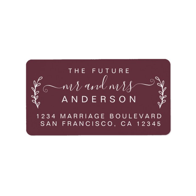 Chic Foliage Future Mr Mrs Wedding Return Address  Label (Front)