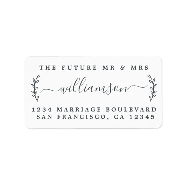 Chic Foliage Future Mr Mrs Wedding Return Address Label (Front)