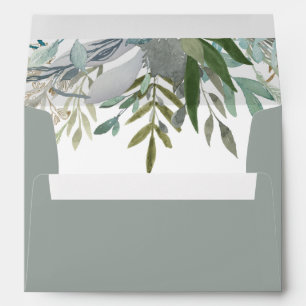 Chic Foliage Grey Green Wedding Envelope