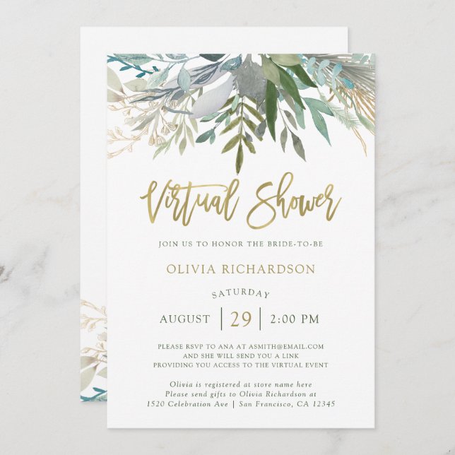 Chic Foliage | Virtual Bridal Shower Invitation (Front/Back)