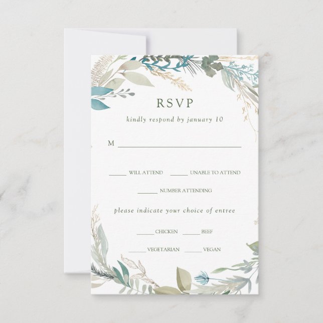 Chic Foliage | Wedding Meal Choice RSVP Card (Front)