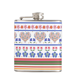 Chic Folk Art Floral Hearts Border: Hip Flask