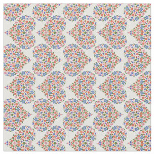 Chic Folk Art Floral Hearts on White Custom Fabric
