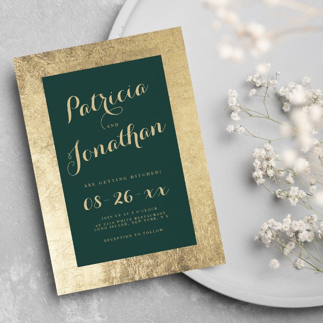 Chic forest green gold frame calligraphy wedding invitation (Chic forest green gold frame calligraphy wedding)