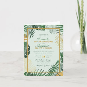 Chic Forest Green Tropical Leaves Modern Wedding Invitation