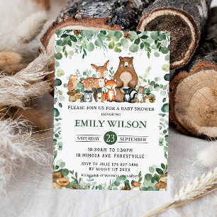 Chic Forest Greenery Woodland Animals Baby Shower Invitation