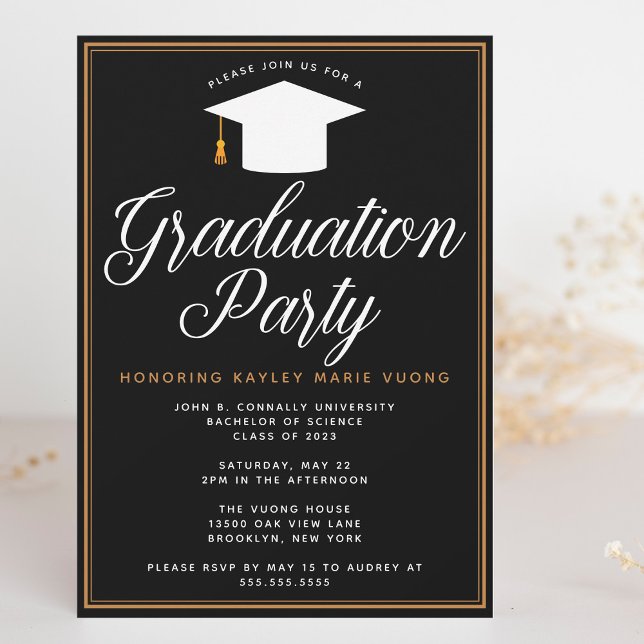 Chic Formal Black Gold Custom Graduation Party Invitation (Creator Uploaded)