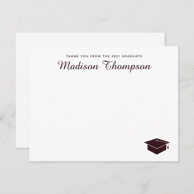 Chic Formal Burgundy Script Graduation Cap Card (Front/Back)