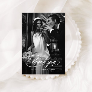 Chic Formal Calligraphy   Wedding Photo Thank You Card