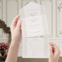 Chic Formal Ecru Scrollwork Border Wedding