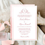 Chic Formal Monogram Blush Pink Watercolor Wedding Invitation<br><div class="desc">Delight friends and family with this elegant wedding invitation showcasing exquisite fine hand drawn leafy botanical monogram with bride and groom's initials. Front invitation trimmed with thin blush, salmon pink hues watercolor frame, while invitation's back featuring beautiful watercolor wash in blush, salmon pink and pale coral hues. Clean and simple...</div>