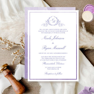 Chic Formal Monogram Lavender Watercolor Wedding Invitation