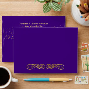 Chic Formal Purple & Gold Invitation Envelope