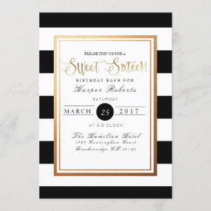 Chic & Formal Sweet Sixteen Gold & Black Invitation