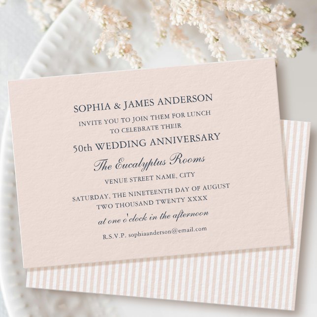 Chic Formal Wedding Anniversary 50th Pink Lunch Invitation (Creator Uploaded)