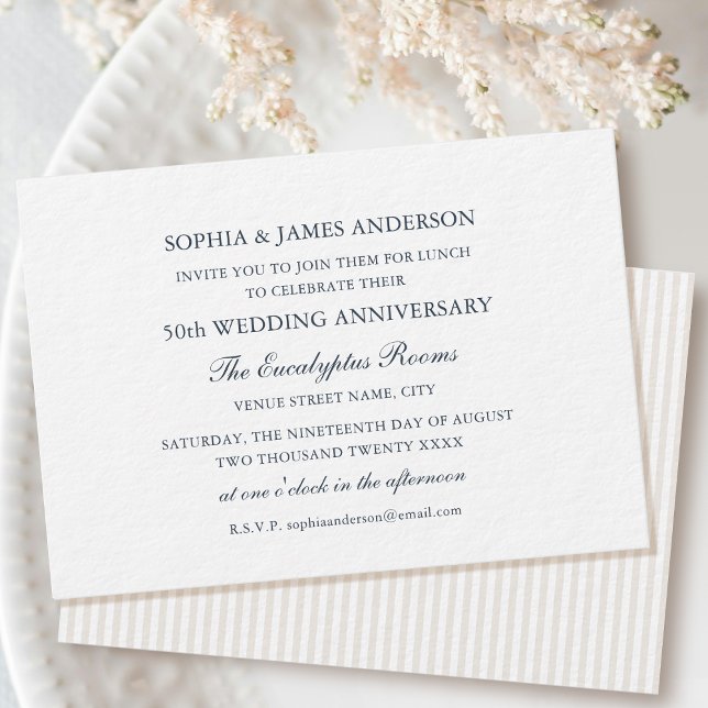 Chic Formal Wedding Anniversary 50th White Lunch Invitation (Creator Uploaded)