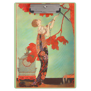 Chic French Art Nouveau Parrot Birdcage Garden Art Clipboard