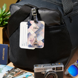 Chic French Blue Cream Blush Eiffel Tower Luggage Tag