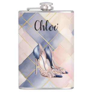 Chic French Blue Cream Blush High Heels Hip Flask