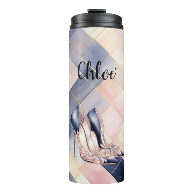 Chic French Blue Cream Blush High Heels Thermal Tumbler (Front)