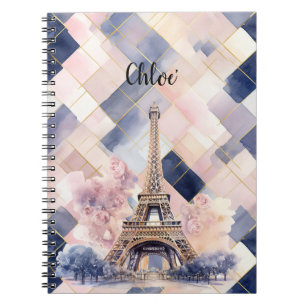 Chic French Blue Pink Eiffel Tower Notebook