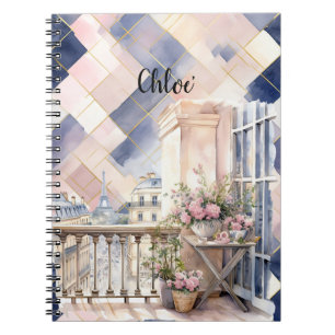 Chic French Blue Pink Paris Eiffel Tower Notebook