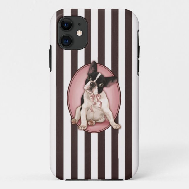 Chic french bulldog and classic stripes Case-Mate iPhone case (Back)