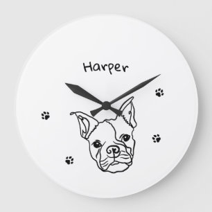 Chic French Bulldog Line Art: Edit Your Text Large Clock