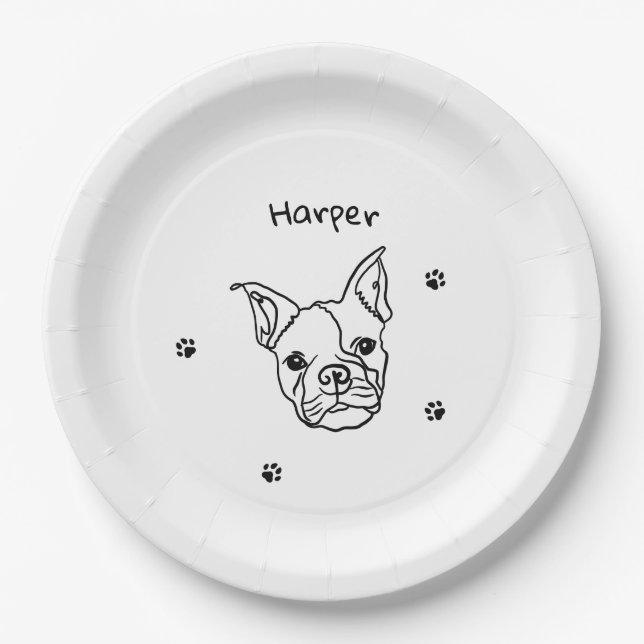 Chic French Bulldog Line Art: Edit Your Text Paper Plate (Front)