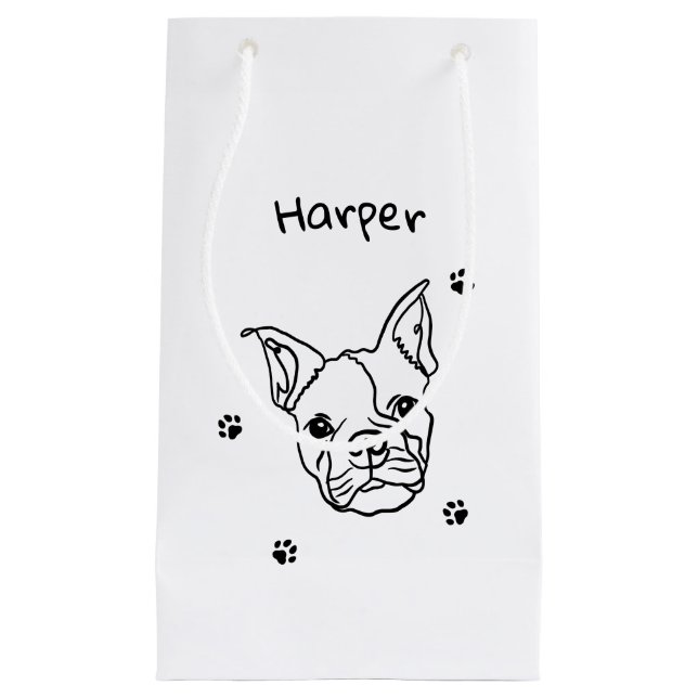 Chic French Bulldog Line Art: Edit Your Text Small Gift Bag (Front)