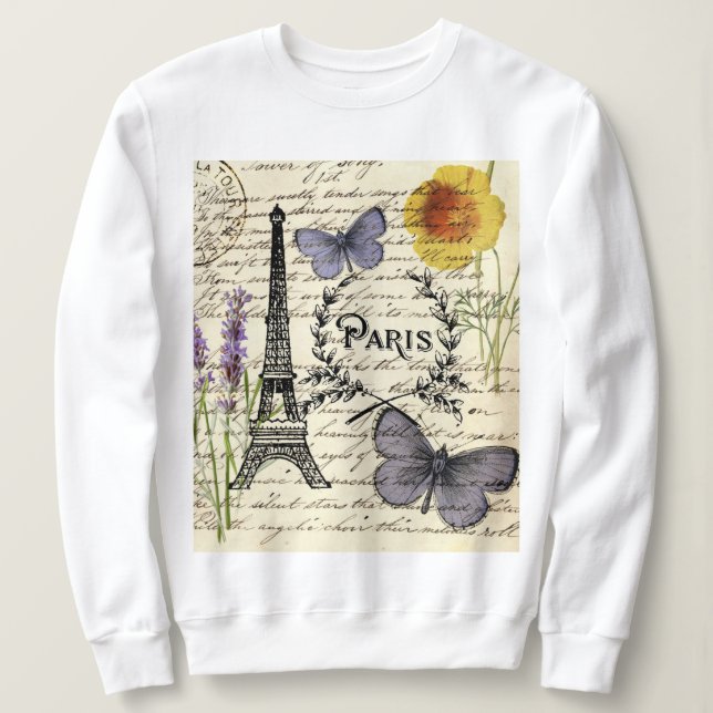 chic french butterfly scripts paris eiffel tower sweatshirt (Design Front)