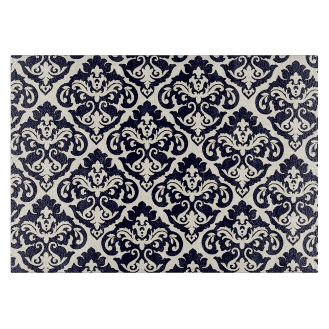 Chic French Damask Glass Cutting Board (Front)