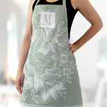 Chic French Farmhouse Peony Monogram Light Green Apron<br><div class="desc">Personalise this chic,  modern adult apron with your monogram! This elegant apron has your custom initials on a gorgeous light green floral peony vintage french farmhouse design.</div>